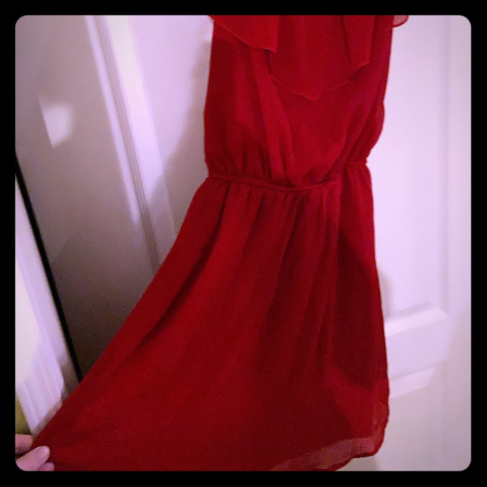 Red spaghetti strap mini dress